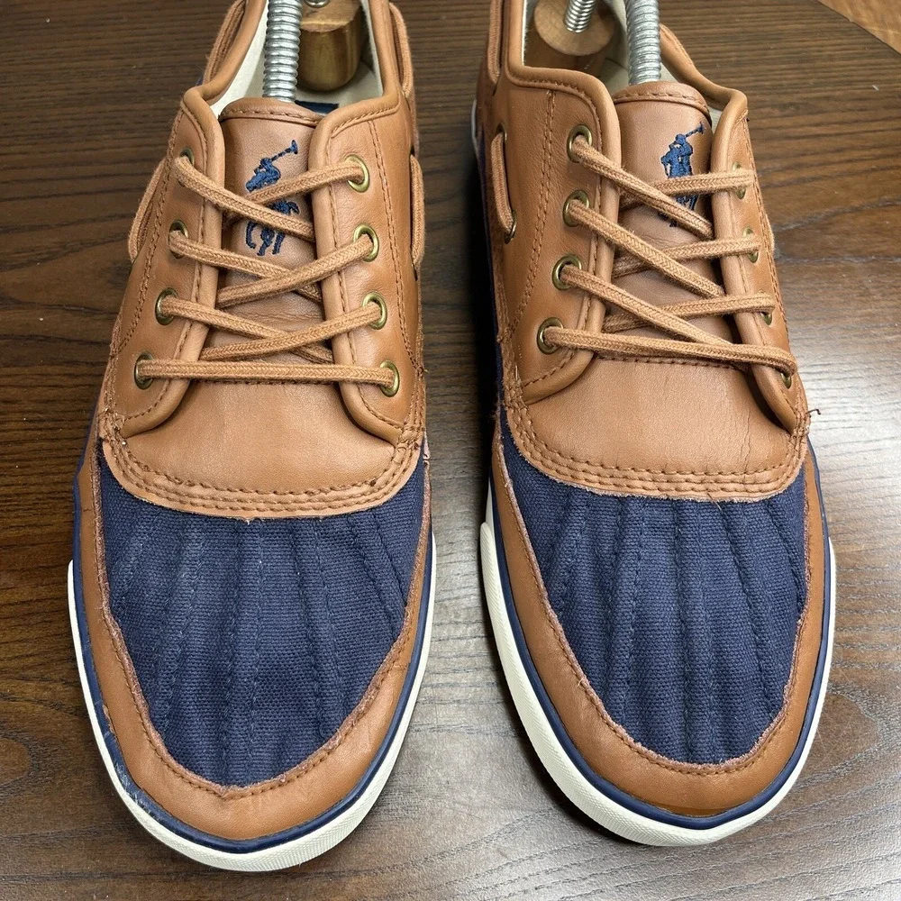 Polo Ralpth Lauren Parkstone Low Shoes Women's 10.5 D Blue Brown Leather Canvas - Picture 12 of 13